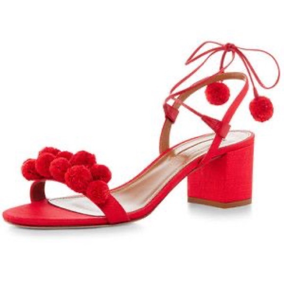 Aquazurra Pom Pom Block Heels with wrap closure - Picture 5 of 14